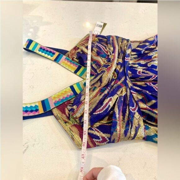 Nicole Miller Silk Sheer Metallic Aztec Cleopatra Multicolor Goddess Maxi Size 6 - Picture 12 of 14